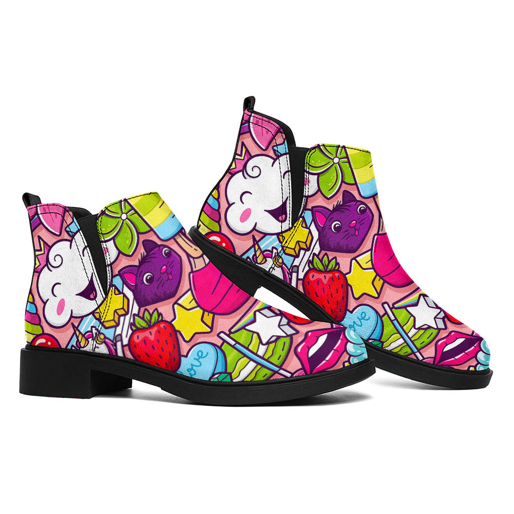Girly Unicorn Cartoon Pattern Print Flat Ankle Boots