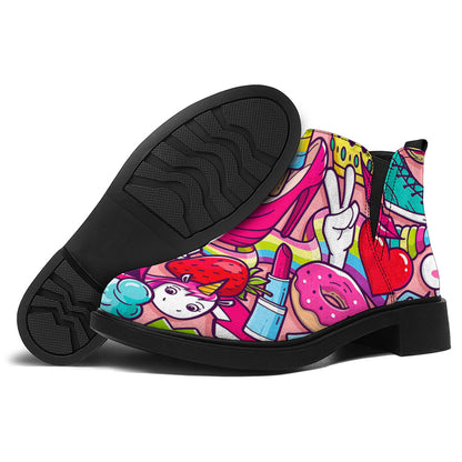 Girly Unicorn Cartoon Pattern Print Flat Ankle Boots