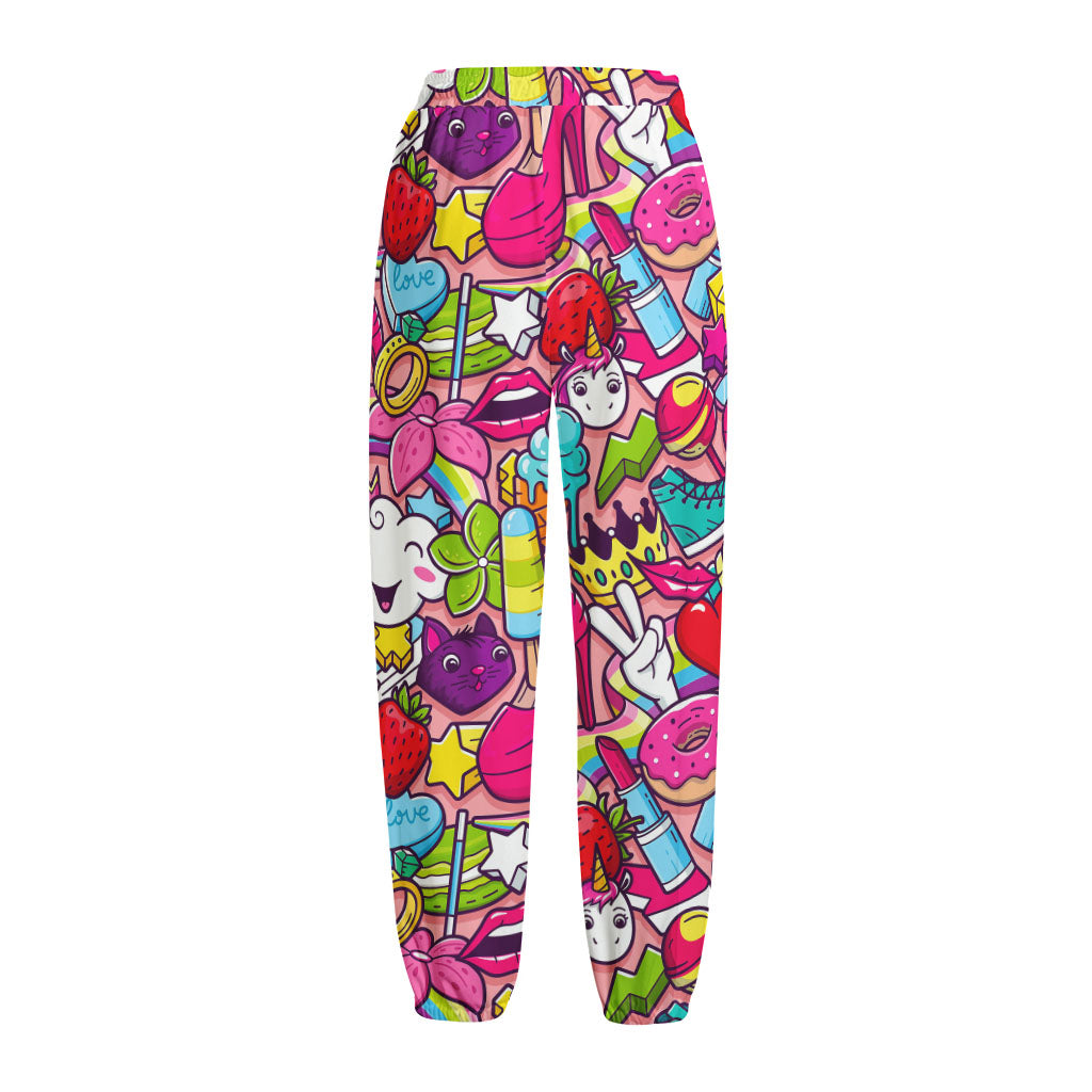 Girly Unicorn Cartoon Pattern Print Fleece Lined Knit Pants