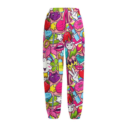Girly Unicorn Cartoon Pattern Print Fleece Lined Knit Pants