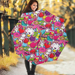 Girly Unicorn Cartoon Pattern Print Foldable Umbrella