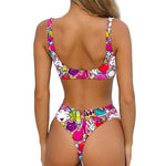 Girly Unicorn Cartoon Pattern Print Front Bow Tie Bikini