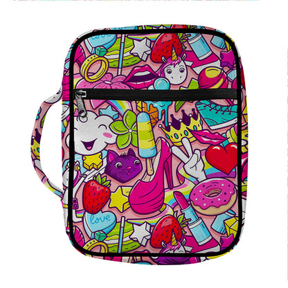 Girly Unicorn Cartoon Pattern Print Front Pocket Bible Bag