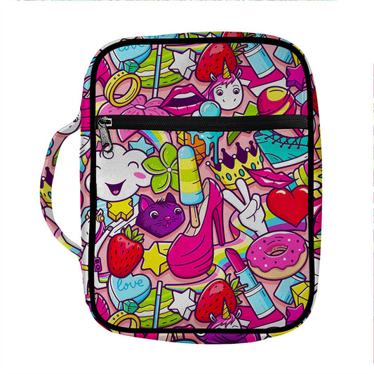 Girly Unicorn Cartoon Pattern Print Front Pocket Bible Bag