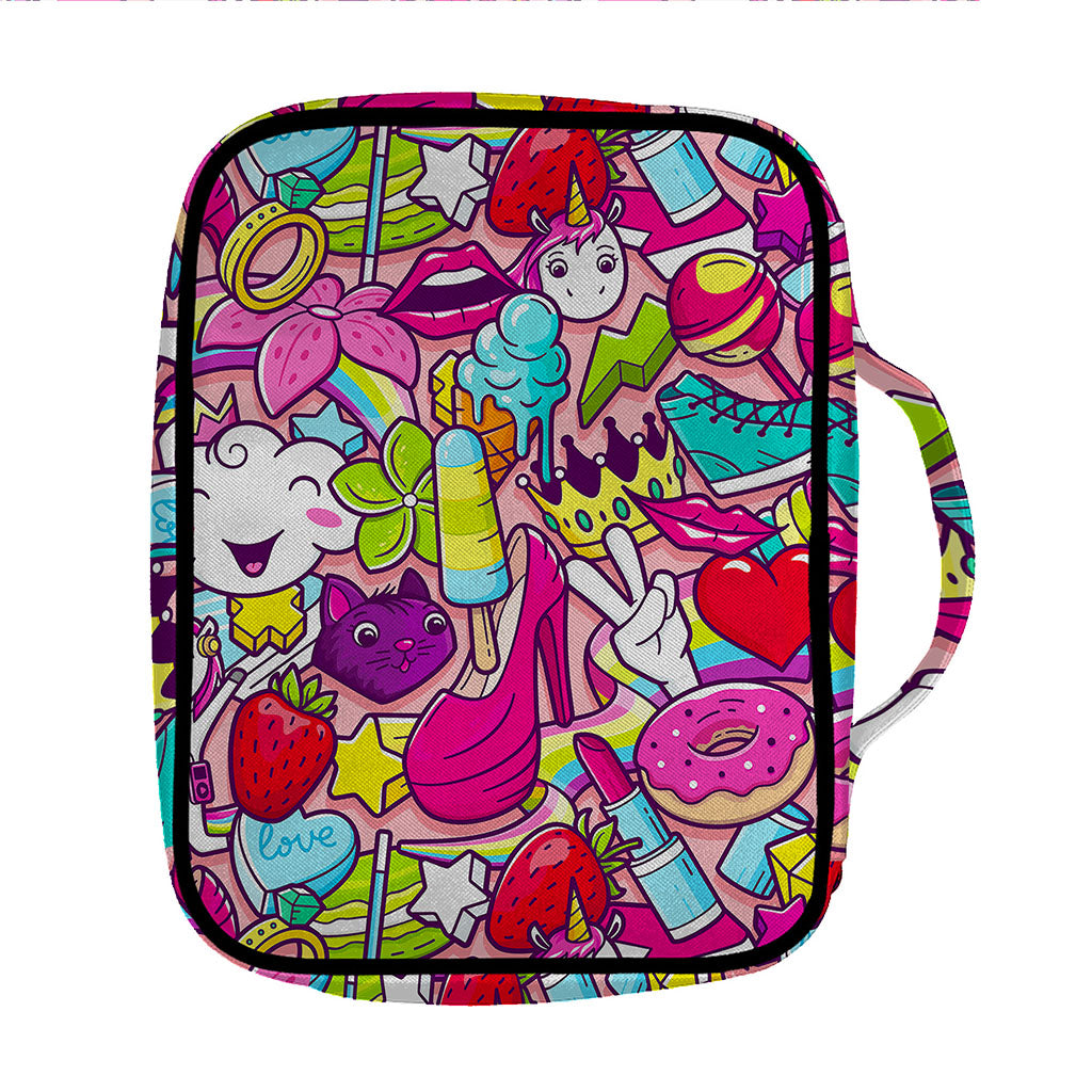 Girly Unicorn Cartoon Pattern Print Front Pocket Bible Bag
