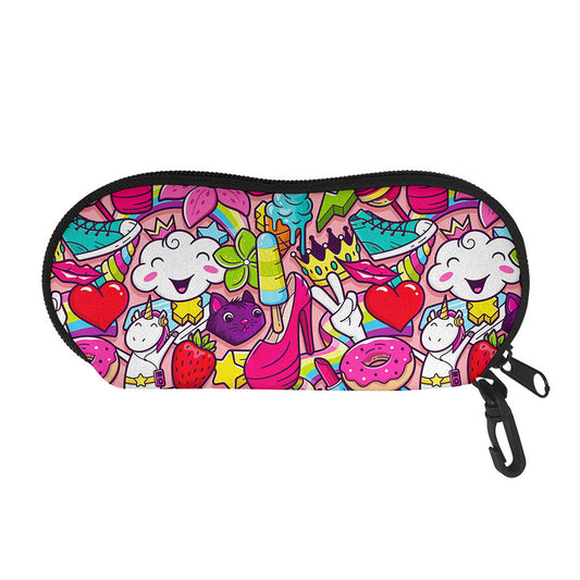 Girly Unicorn Cartoon Pattern Print Glasses Case