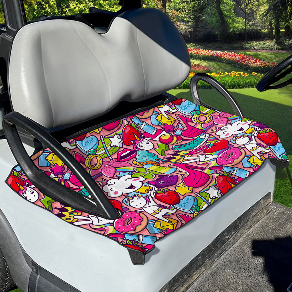 Girly Unicorn Cartoon Pattern Print Golf Cart Seat Cover