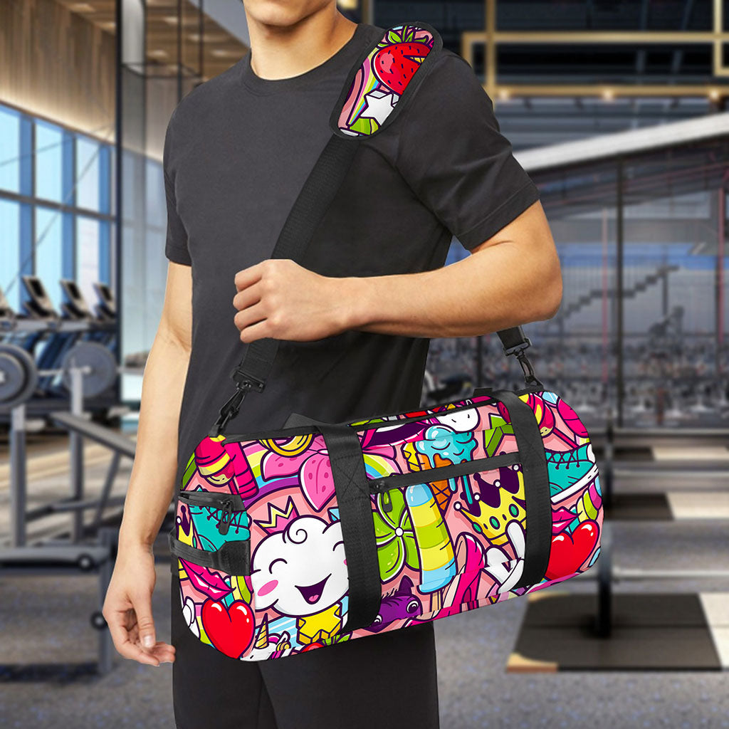 Girly Unicorn Cartoon Pattern Print Gym Bag