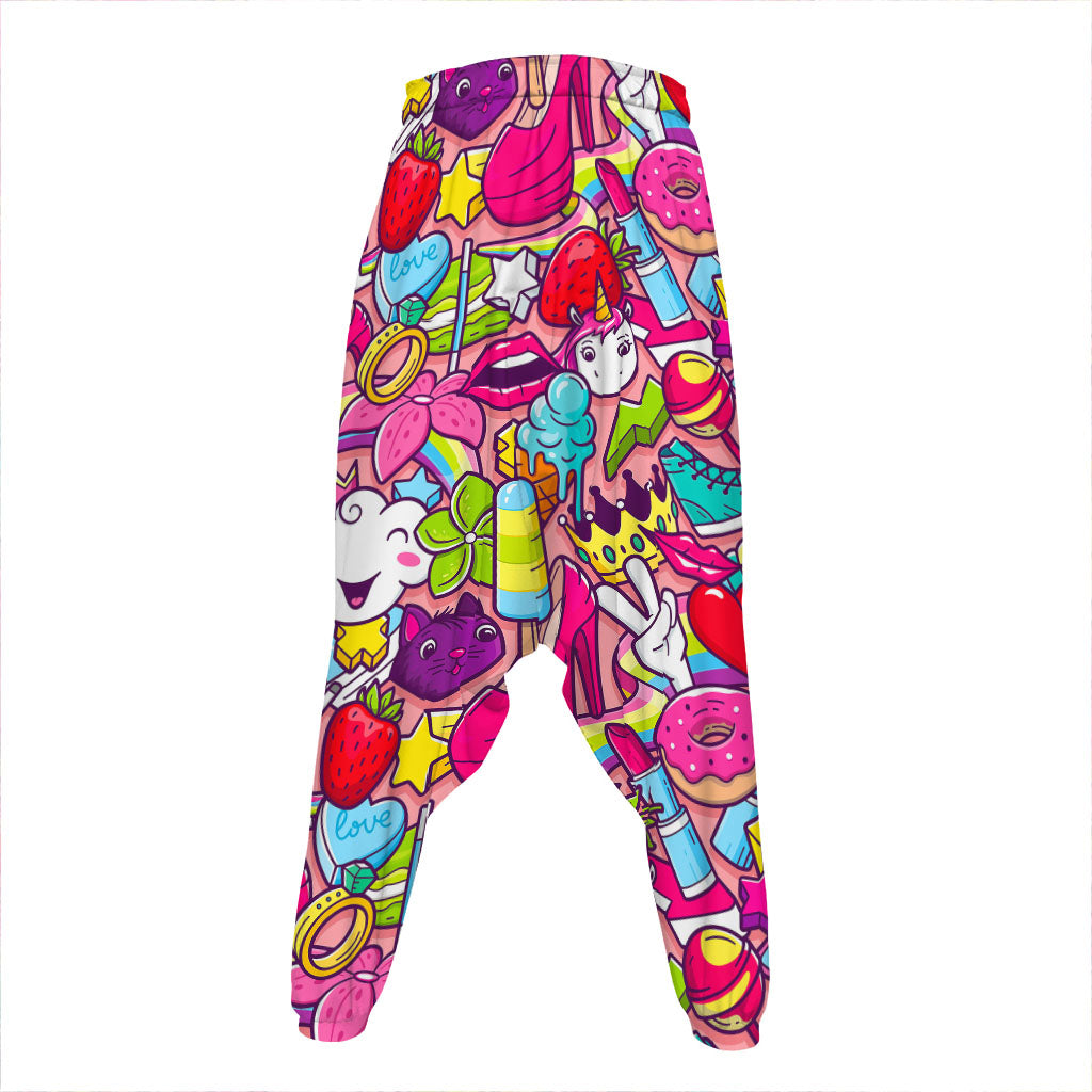 Girly Unicorn Cartoon Pattern Print Hammer Pants