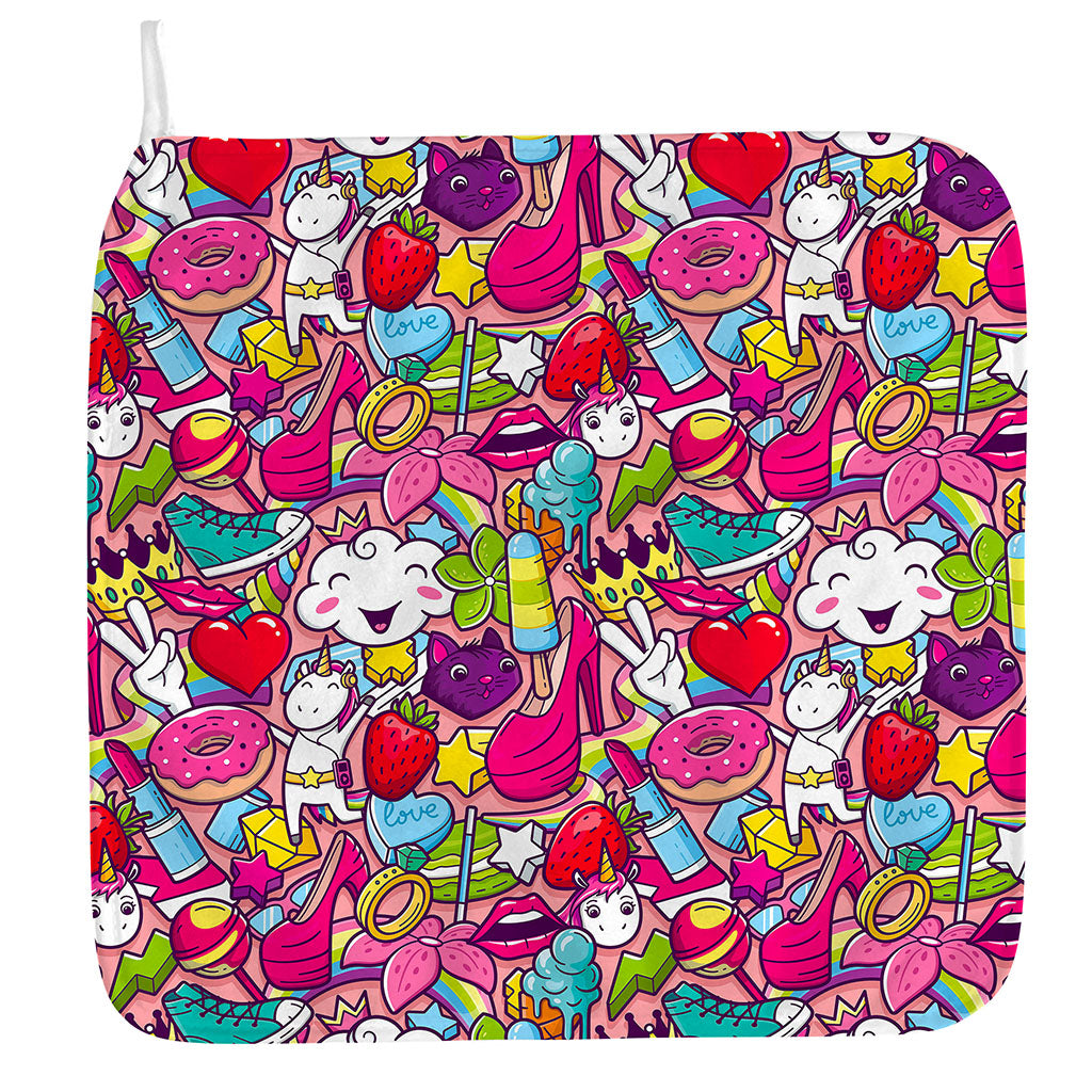 Girly Unicorn Cartoon Pattern Print Hand Towel
