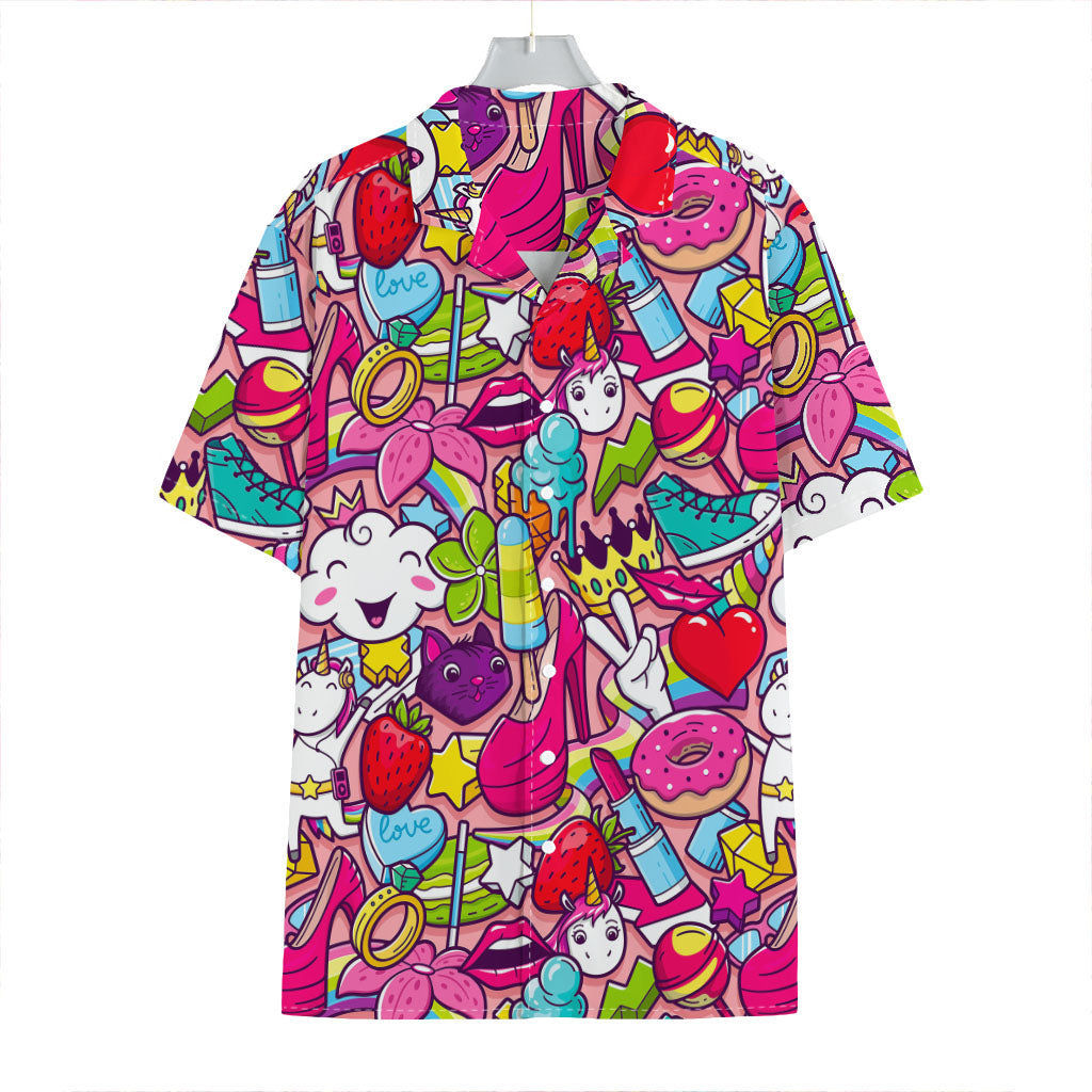 Girly Unicorn Cartoon Pattern Print Hawaiian Shirt