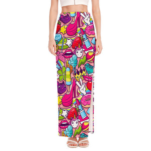 Girly Unicorn Cartoon Pattern Print High Slit Maxi Skirt