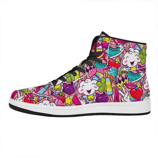 Girly Unicorn Cartoon Pattern Print High Top Leather Sneakers