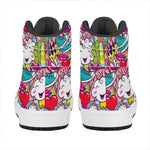 Girly Unicorn Cartoon Pattern Print High Top Leather Sneakers