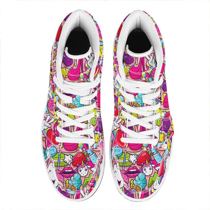 Girly Unicorn Cartoon Pattern Print High Top Leather Sneakers