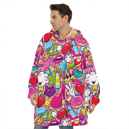 Girly Unicorn Cartoon Pattern Print Hoodie Blanket