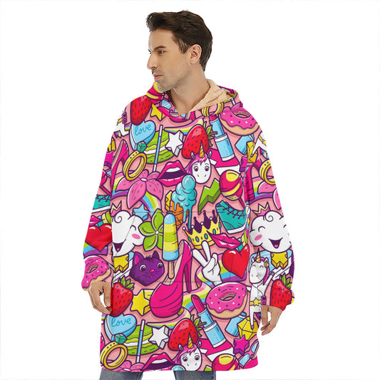 Girly Unicorn Cartoon Pattern Print Hoodie Blanket
