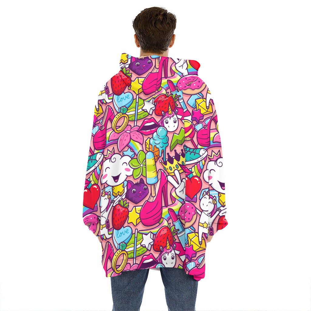 Girly Unicorn Cartoon Pattern Print Hoodie Blanket