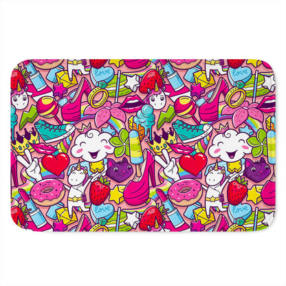 Girly Unicorn Cartoon Pattern Print Indoor Door Mat