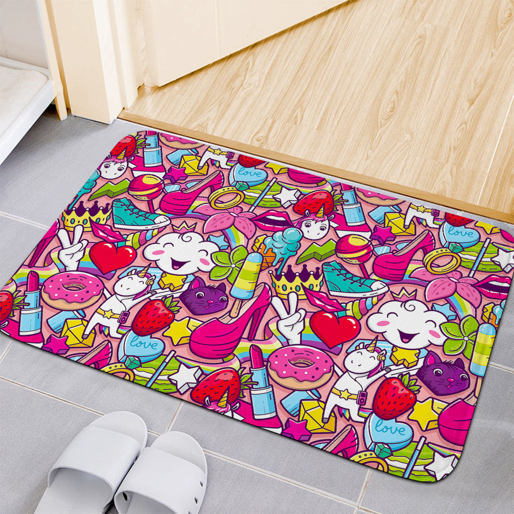 Girly Unicorn Cartoon Pattern Print Indoor Door Mat