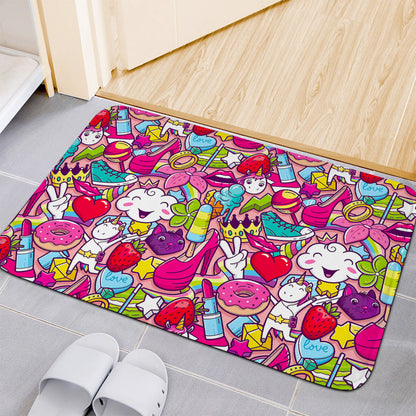 Girly Unicorn Cartoon Pattern Print Indoor Door Mat