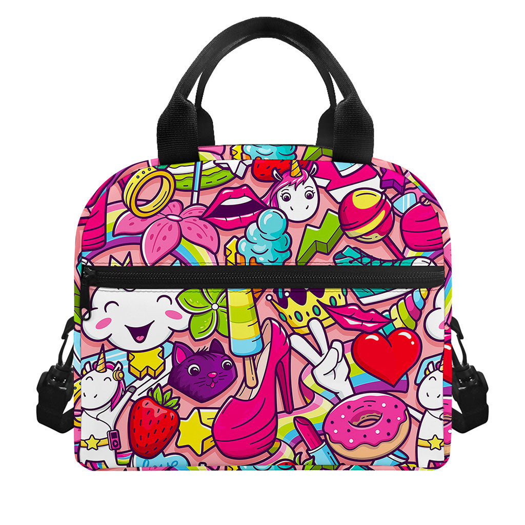 Girly Unicorn Cartoon Pattern Print Insulated Lunch Bag