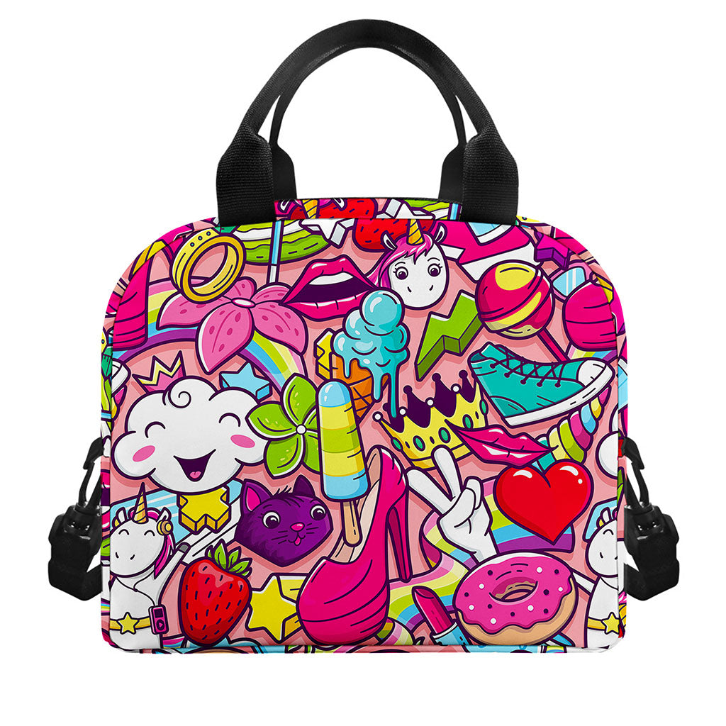 Girly Unicorn Cartoon Pattern Print Insulated Lunch Bag
