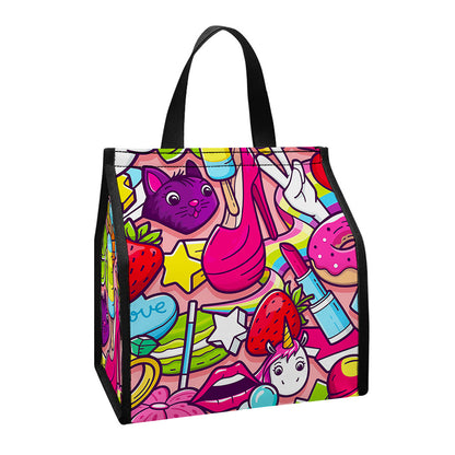 Girly Unicorn Cartoon Pattern Print Insulated Lunch Tote