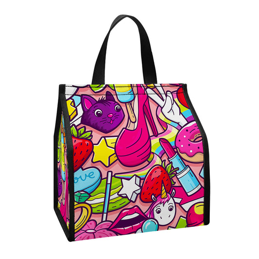 Girly Unicorn Cartoon Pattern Print Insulated Lunch Tote