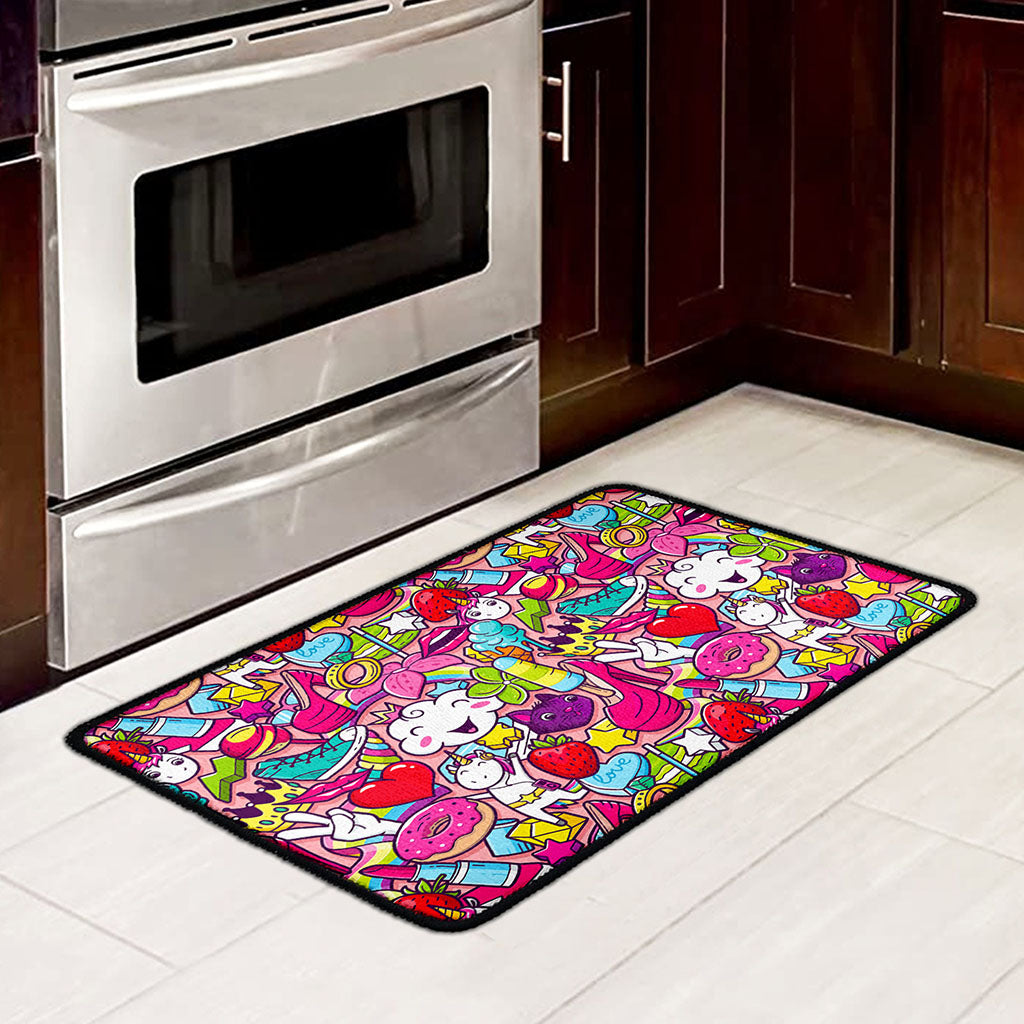 Girly Unicorn Cartoon Pattern Print Kitchen Mat