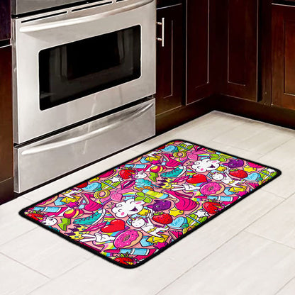 Girly Unicorn Cartoon Pattern Print Kitchen Mat
