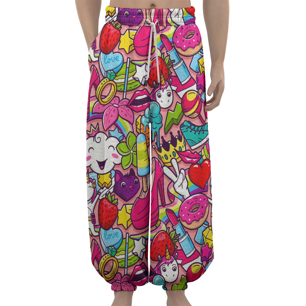 Girly Unicorn Cartoon Pattern Print Lantern Pants
