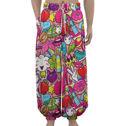 Girly Unicorn Cartoon Pattern Print Lantern Pants