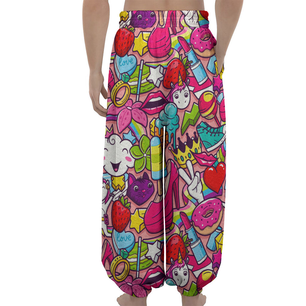 Girly Unicorn Cartoon Pattern Print Lantern Pants