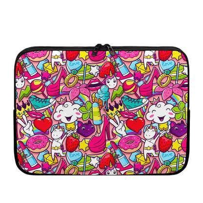 Girly Unicorn Cartoon Pattern Print Laptop Sleeve