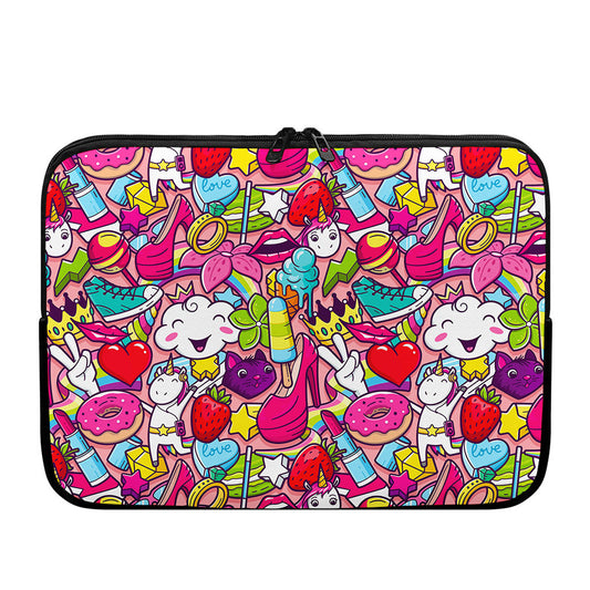 Girly Unicorn Cartoon Pattern Print Laptop Sleeve