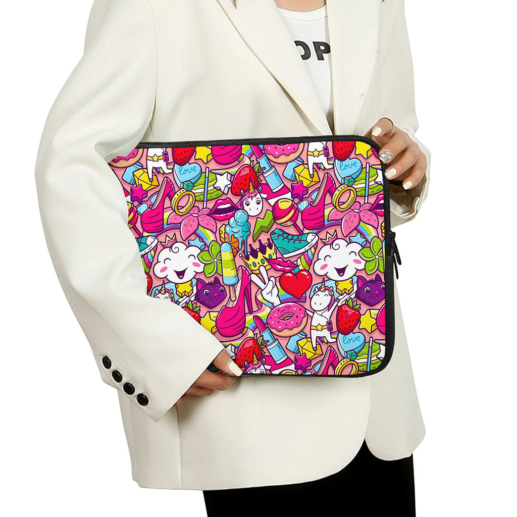Girly Unicorn Cartoon Pattern Print Laptop Sleeve