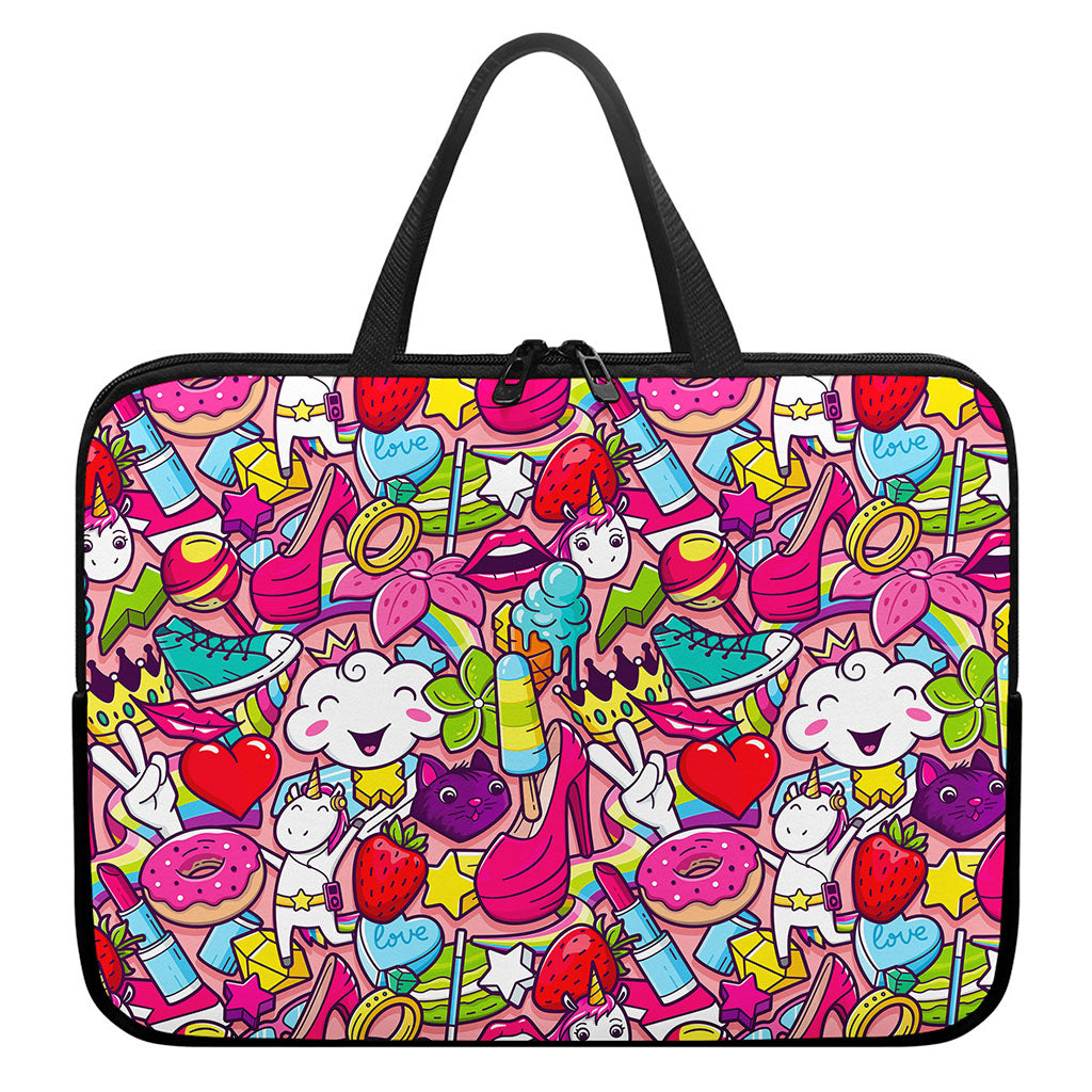 Girly Unicorn Cartoon Pattern Print Laptop Sleeve With Handle