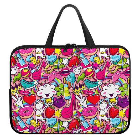 Girly Unicorn Cartoon Pattern Print Laptop Sleeve With Handle