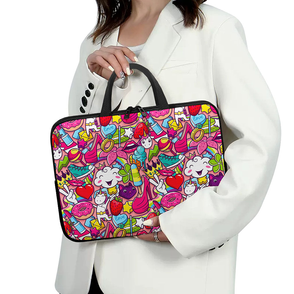 Girly Unicorn Cartoon Pattern Print Laptop Sleeve With Handle