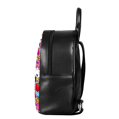 Girly Unicorn Cartoon Pattern Print Leather Backpack