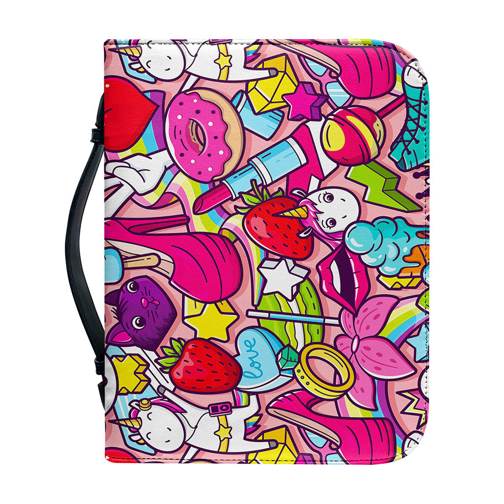 Girly Unicorn Cartoon Pattern Print Leather Bible Cover