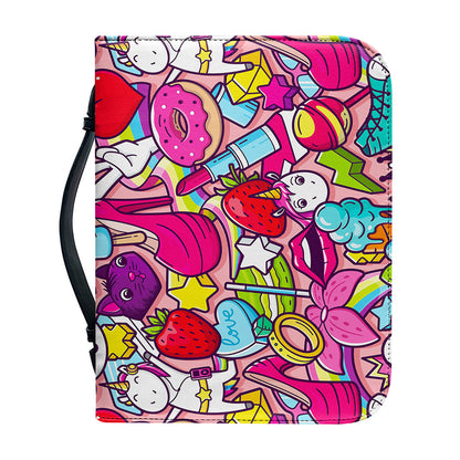 Girly Unicorn Cartoon Pattern Print Leather Bible Cover