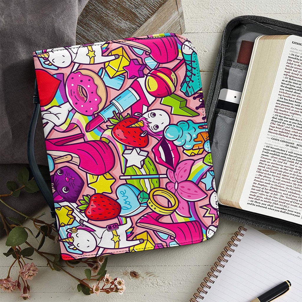 Girly Unicorn Cartoon Pattern Print Leather Bible Cover