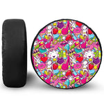 Girly Unicorn Cartoon Pattern Print Leather Spare Tire Cover