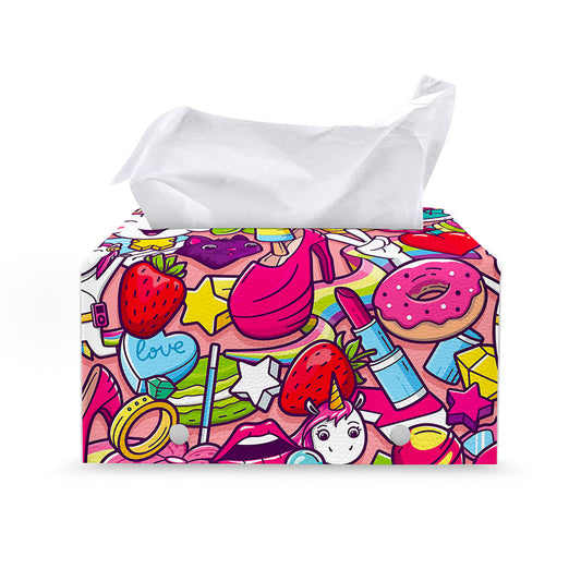 Girly Unicorn Cartoon Pattern Print Leather Tissue Box Cover