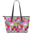 Girly Unicorn Cartoon Pattern Print Leather Tote Bag With Zipper