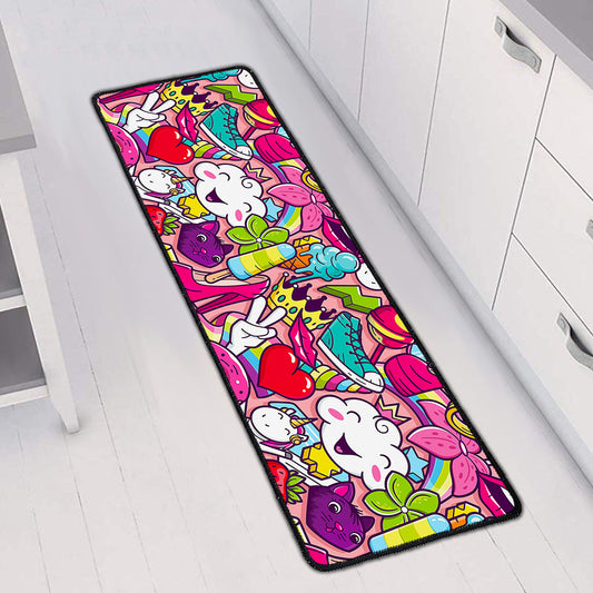 Girly Unicorn Cartoon Pattern Print Long Kitchen Mat