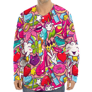 Girly Unicorn Cartoon Pattern Print Long Sleeve Baseball Jersey