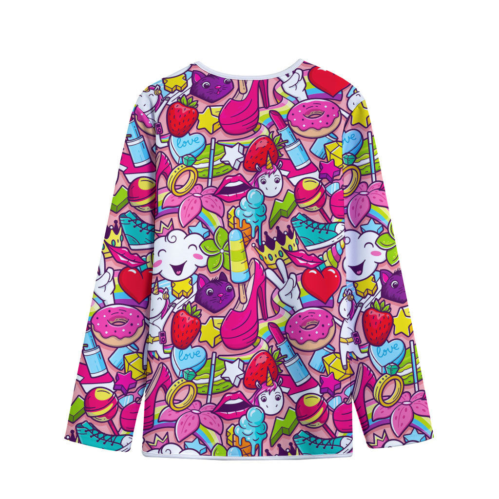 Girly Unicorn Cartoon Pattern Print Long Sleeve Short Coat